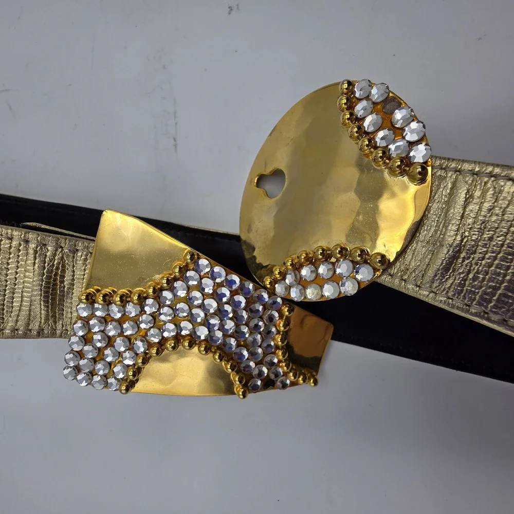 Ravid Artistic Designs Vintage‎ 80s Gold Rhinestone Statement Belt 32